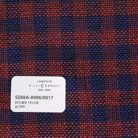 5288a-0006/0017 Cerruti Lanificio - Vải Suit 100% Wool - Đỏ Caro Xanh Dương